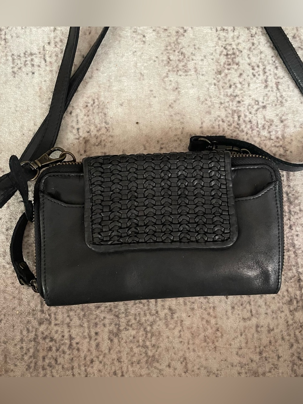 Milo Black Woven Flap Crossbody Wallet/purse.